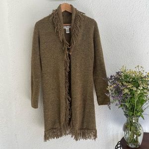 Vintage 90s retro green fringe cardigan by Susan Bristol